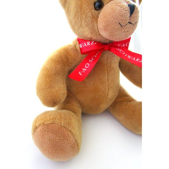F.A.O. Schwarz Plush Stuffed Brown Sitting Teddy Bear Ribbon Black Hat Red Logo - Picture 4 of 13